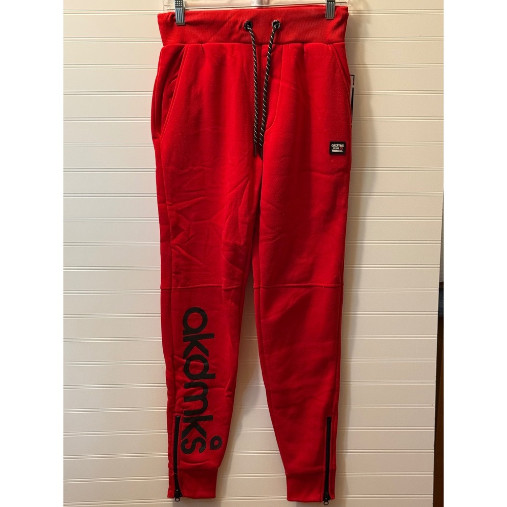 Akademiks Mens Red Fleece Joggers Logo Graphic Ankle Zip Sweatpants Size M NEW